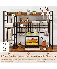 Sugift Desktop Shelf Rack with Metal Grid Panel and Hanging Hooks
