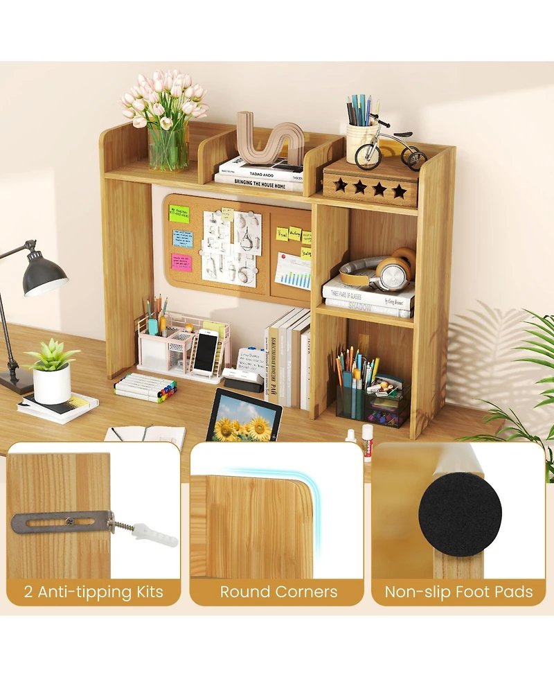 Sugift Three Tier Desk Bookshelf with Open Shelves for Workspace