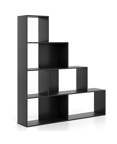Sugift Modern Stepped Bookshelf with Storage Cubes for Living Room