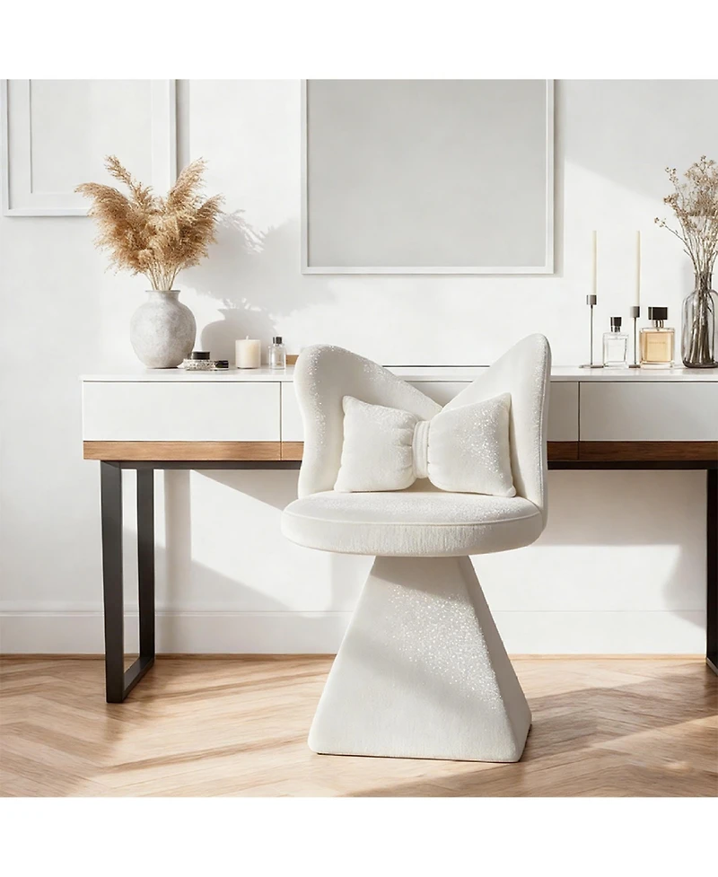 Rainsken Accent Chair with Butterfly Back, 360° Swivel Vanity Chair, Chenille Makeup Chairs with Sturdy Pyramid Base for Living Room