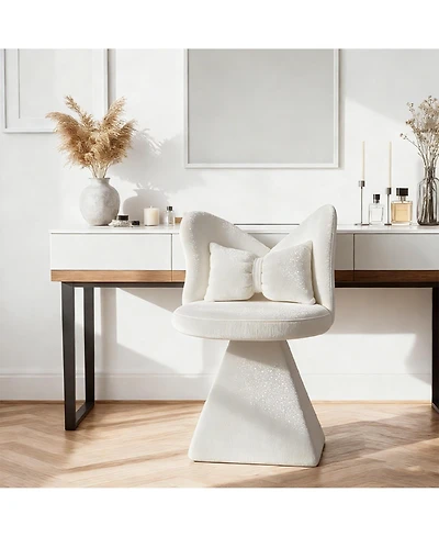 Rainsken Accent Chair with Butterfly Back, 360° Swivel Vanity Chair, Chenille Makeup Chairs with Sturdy Pyramid Base for Living Room