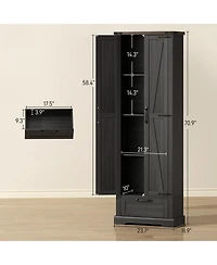 Homcom 71" Kitchen Pantry, Farmhouse Storage Cabinet with Barn Doors