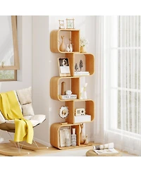 Slickblue 5-Tier S-Shaped Bookcase with 5 Open Cubes for Living Room