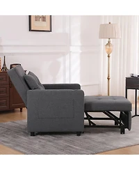 Maison Boucle Single Sleeper Chair with Usb Port and Cup Holder, Linen Pull Out Armchair Bed with Adjustable Backrest for Guest Room or Office