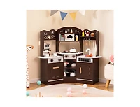 Hongge Corner Wooden Play Kitchen with Coffee Machine and Slide for Kids.