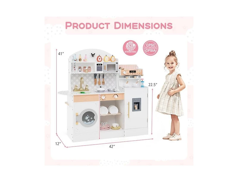 Hongge Kids Kitchen Set Wooden with Coffee Makers and Accessories