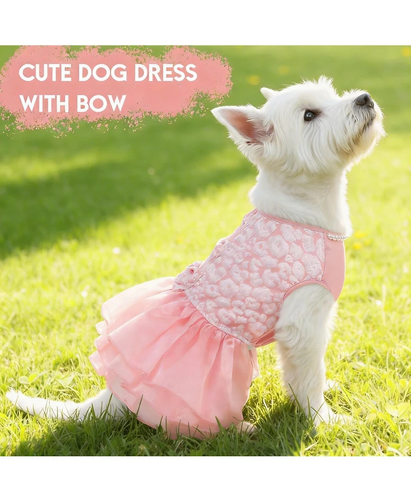 Aronkl Dog Dress Wedding Pet Lace Princess with Bows Necklace Veil Formal Apparel for Birthday Party