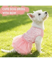 Aronkl Dog Dress Wedding Pet Lace Princess with Bows Necklace Veil Formal Apparel for Birthday Party