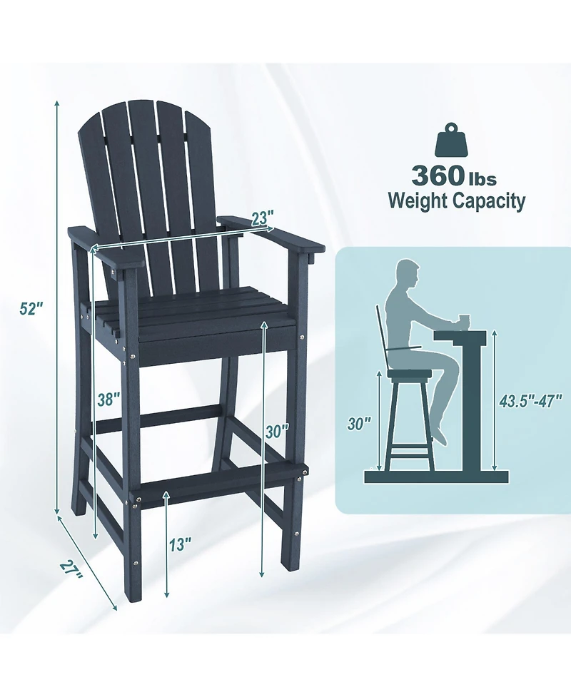 Gymax Set Of 2 Outdoor Hdpe Bar Height Stool Patio Tall Chair Armrest Footrest All Weather