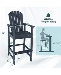 Gymax Set Of 2 Outdoor Hdpe Bar Height Stool Patio Tall Chair Armrest Footrest All Weather