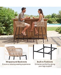 Gymax Outdoor Bar Stools Set of w/Cushions and Backrests for Balcony Garden Poolside