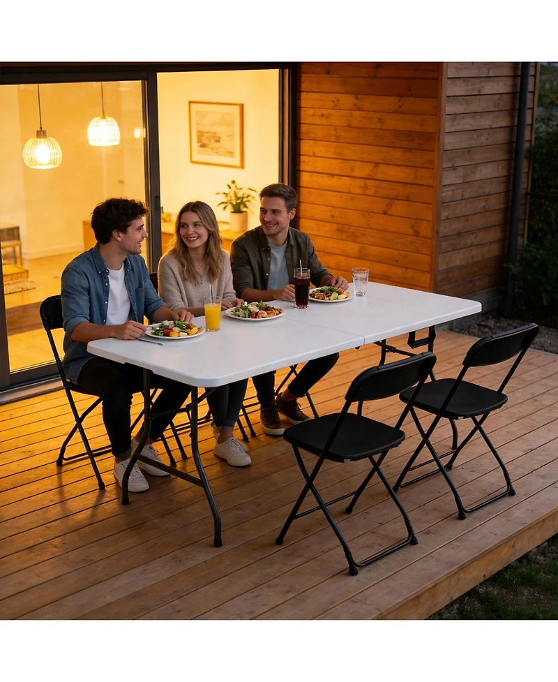 Decksplore 6FT Folding Plastic Utility Table with Carry Handle for Indoor & Outdoor Use