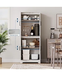 gaomon Farmhouse Kitchen Pantry Cabinet, 71" Tall Wood Pantry Storage Cabinet with 4 Doors & Adjustable Shelves, Freestanding Cupboard for Dining Room