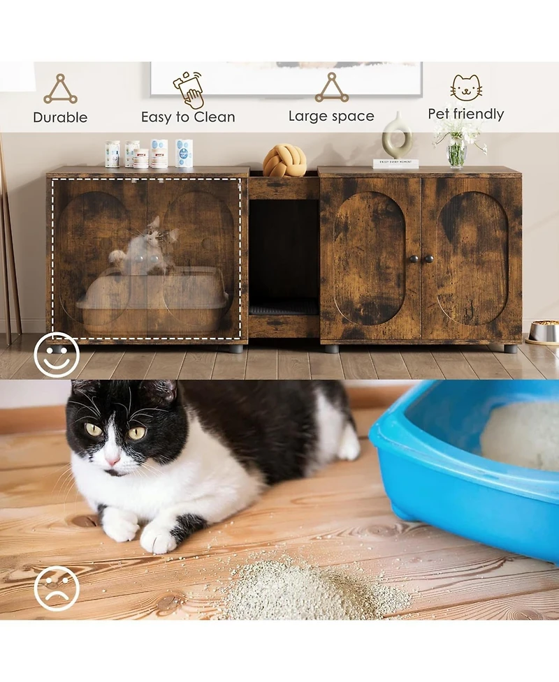 gaomon Cat Litter Box Enclosure 55.1" Double Litter Box Furniture Large Cat Box Enclosure Kitty Litter Box for 2 Cats Hidden Cat Litter Cabinet