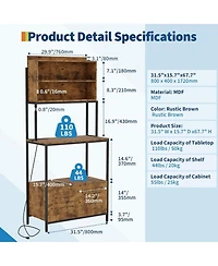 gaomon 67.7'' baker s rack with power outlet, 5 tier farmhouse microwave stand with shelves and cabinet, rustic kitchen storage rack, easy assembly.