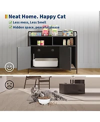 gaomon Cat Litter Box Enclosure - Hidden Litter Box Furniture with 2 Open Compartments, Scratching Mat, Double-Door Storage Cabinet