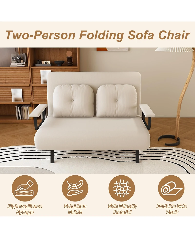 Rainsken Convertible Sofa Bed, Corduroy Loveseat Sofa, Folding Couch with 5-Position Adjustable Backrest and Pillow for Living Room, Bedroom