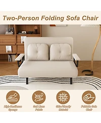 Rainsken Convertible Sofa Bed, Corduroy Loveseat Sofa, Folding Couch with 5-Position Adjustable Backrest and Pillow for Living Room, Bedroom