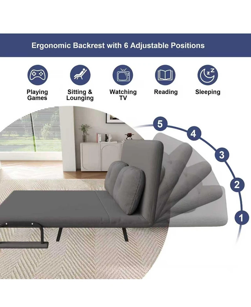 Rainsken Corduroy Convertible Loveseat Sofa Bed with 5-Level Adjustable Backrest, Modern Folding Couch Sofa with Throw Pillow for Living Room, Bedroom