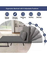 Rainsken Corduroy Convertible Loveseat Sofa Bed with 5-Level Adjustable Backrest, Modern Folding Couch Sofa with Throw Pillow for Living Room, Bedroom