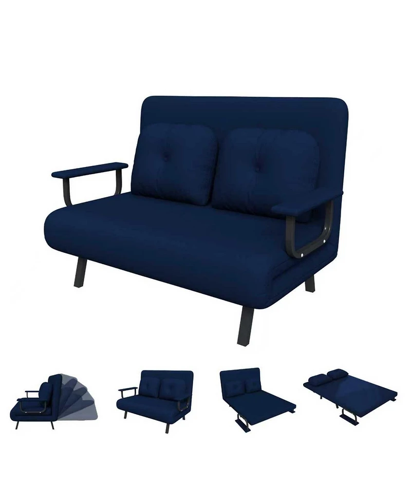 Rainsken Corduroy Convertible Loveseat Sofa Bed with 5-Position Adjustable Backrest and Pillow, Modern Folding Couch for Living Room, Bedroom