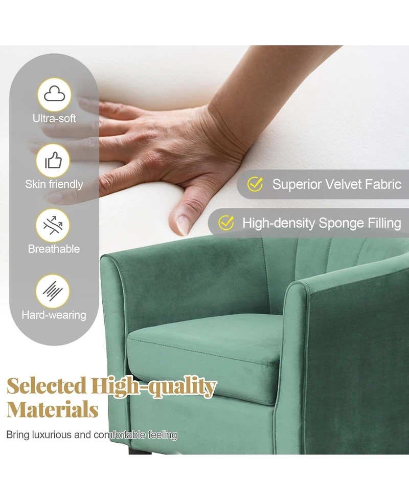 Sugift Upholstered Velvet Barrel Chair with Ottoman Footrest