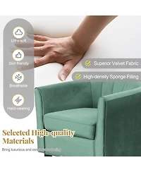 Sugift Upholstered Velvet Barrel Chair with Ottoman Footrest