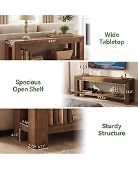 Tribesigns Solid Wood Tv Stand for Tvs up to 75'', 63" TV Console Entertainment Center with Open Storage Shelves