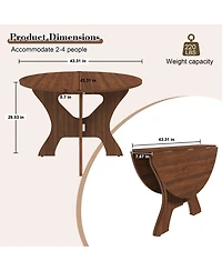 Rainsken Folding Dining Table, Round Mdf Drop Leaf Table for 2–4 People, for Kitchen, Balcony