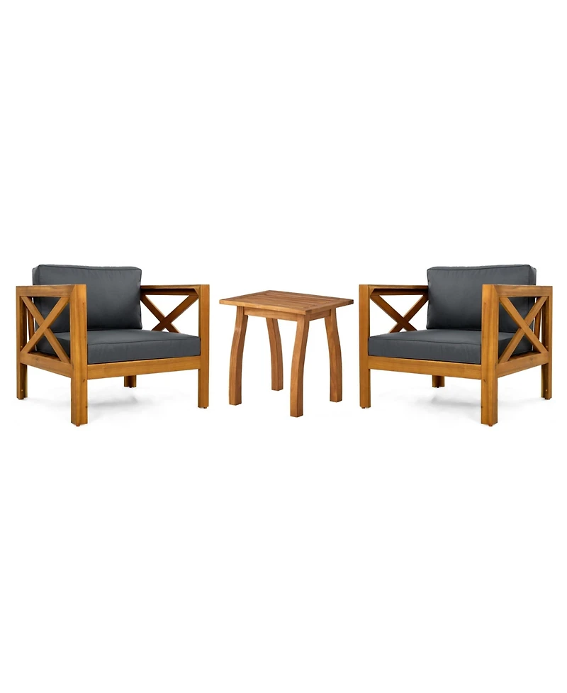 Flynama 2 Piece Outdoor Acacia Wood Conversation Set with Armchairs Cushions Teak Finish End Table for Backyard Patio Poolside
