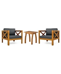 Flynama 2 Piece Outdoor Acacia Wood Conversation Set with Armchairs Cushions Teak Finish End Table for Backyard Patio Poolside