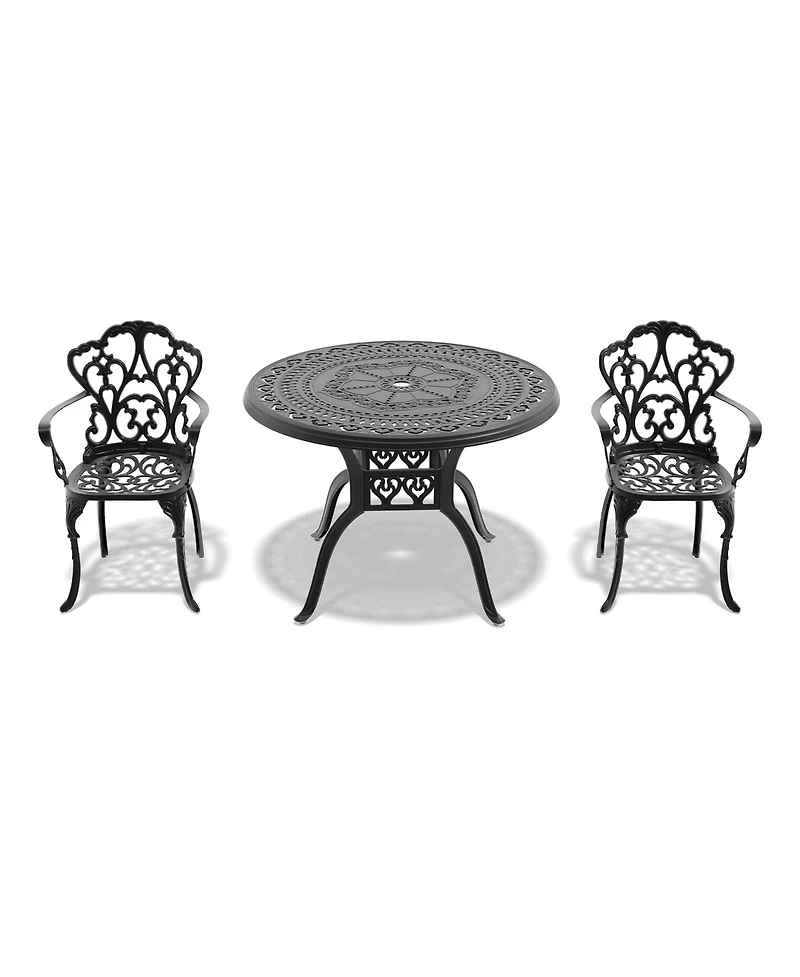 Clihome 3 Piece Patio Bistro Set with Cushions, Bistro Chairs and Table with Umbrella Hole