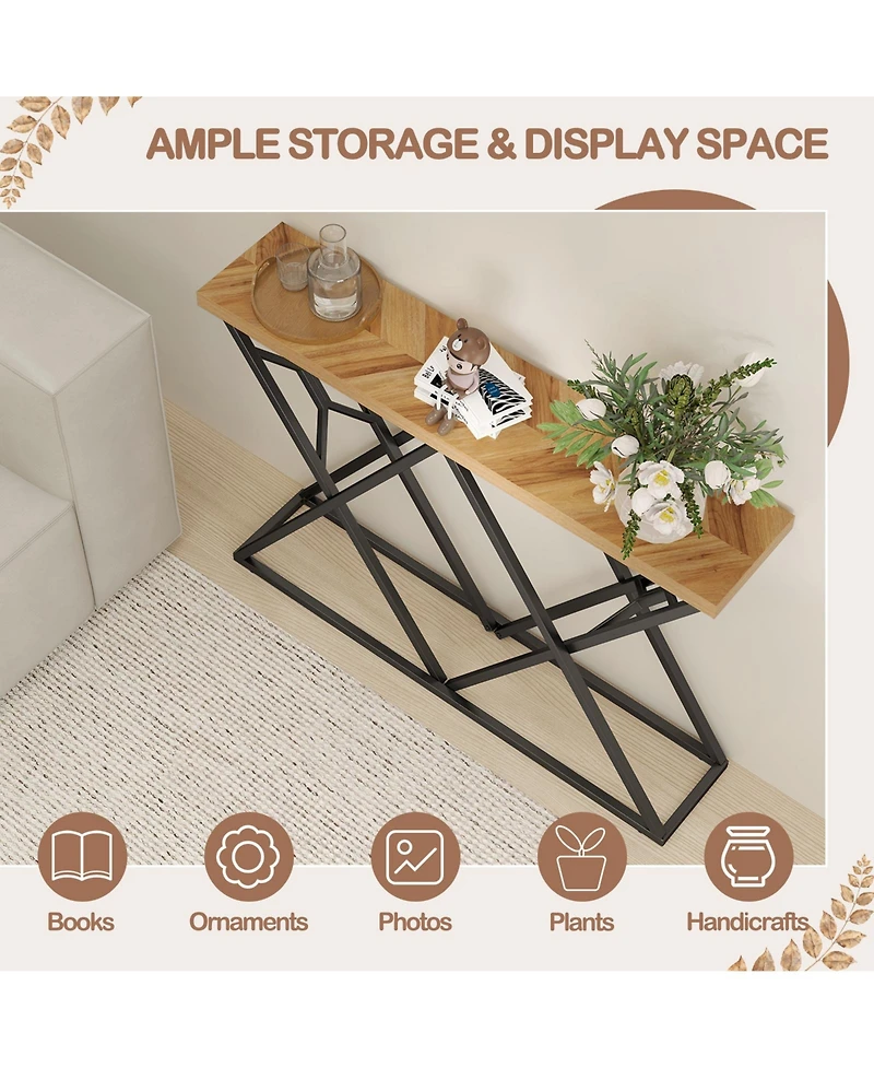 Sugift Console Table with Solid Metal Frame and Storage Shelf