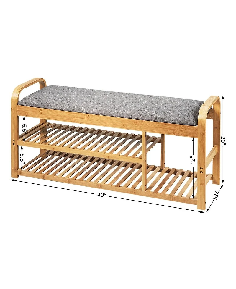 Sugift Bamboo Shoe Rack Bench with Cushion and Tiered Storage