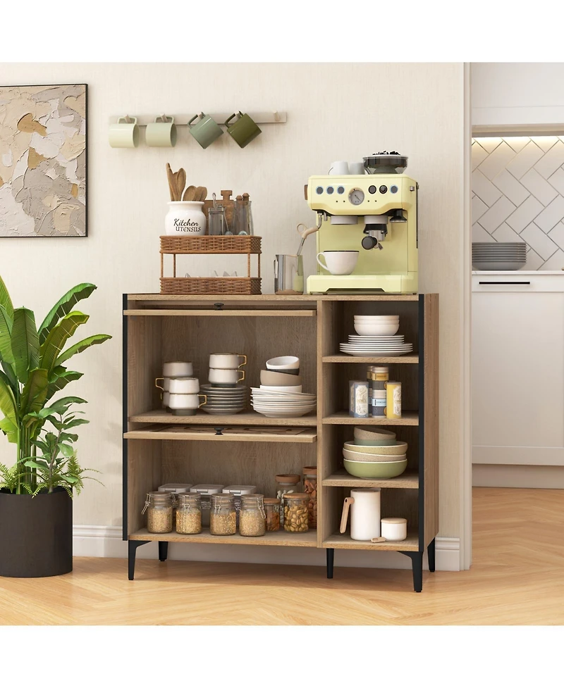 Sugift Rustic Shoe Cabinet with Flip Doors and Adjustable Shelves