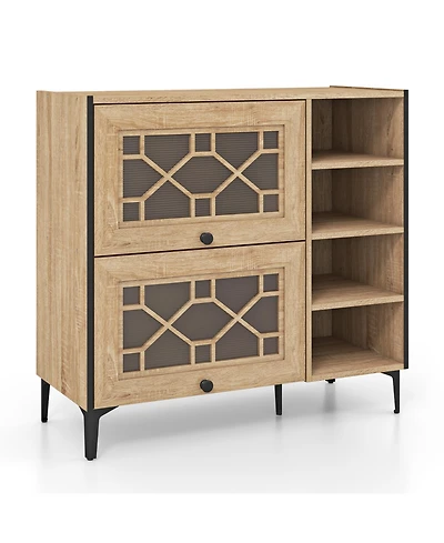 Sugift Rustic Shoe Cabinet with Flip Doors and Adjustable Shelves