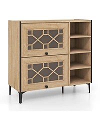 Sugift Rustic Shoe Cabinet with Flip Doors and Adjustable Shelves