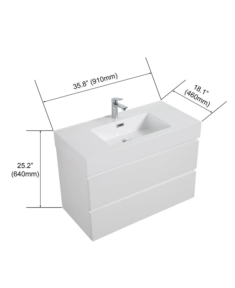Sillysis 36" Floating Bathroom Vanity with Double Soft Close Drawers, Handle-Free Design & Large Storage for Modern Bathrooms