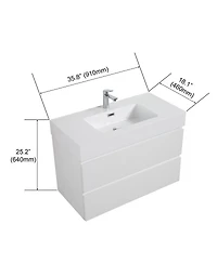 Sillysis 36" Floating Bathroom Vanity with Double Soft Close Drawers, Handle-Free Design & Large Storage for Modern Bathrooms