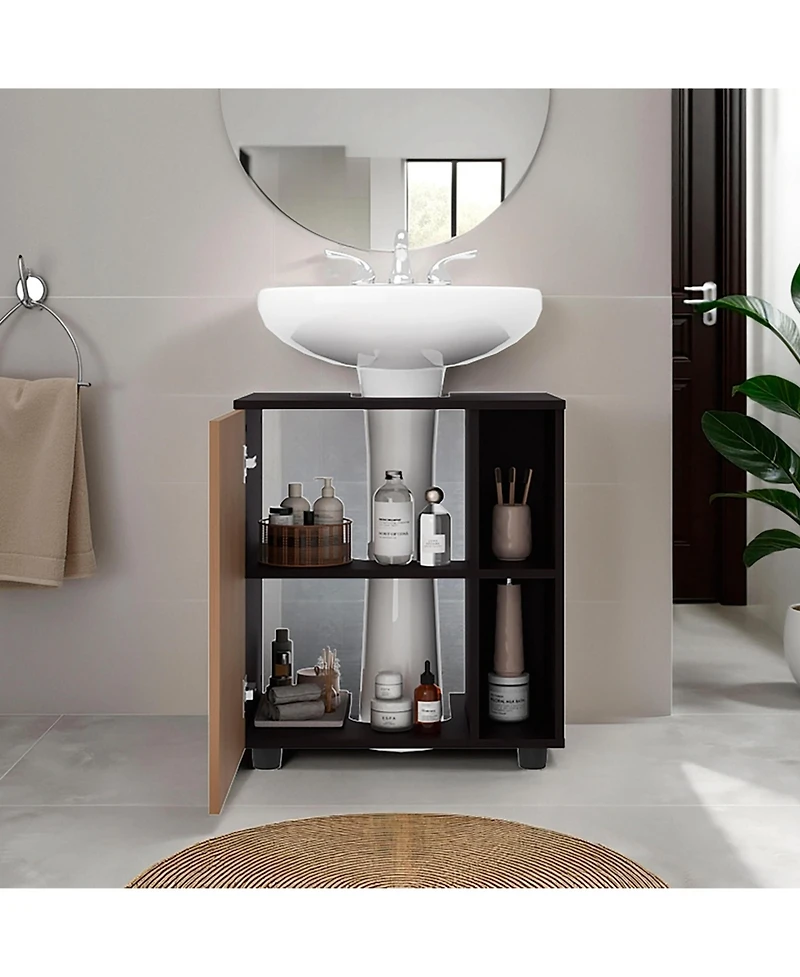 Busdays Parade Under Pedestal Sink Cabinet, 1 Door, 5 Open Compartments, Melamine Finish