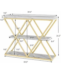 gaomon Industrial 3-Tier Console Table with Open Storage, X-Frame Metal, Narrow Sofa Table