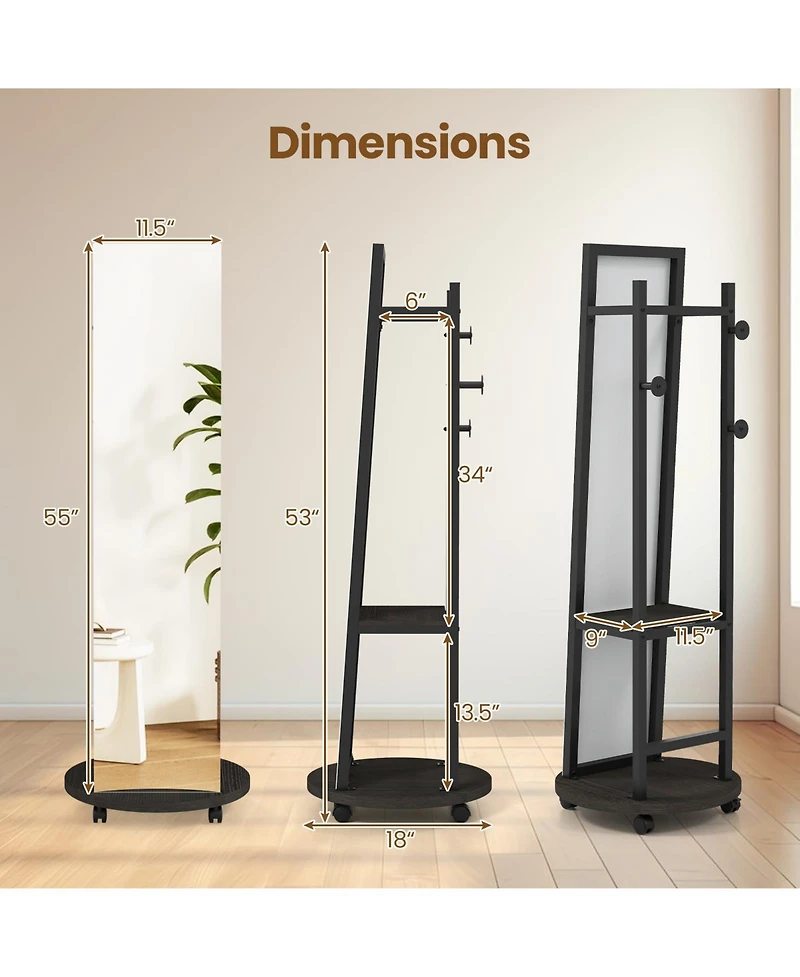 Sugift Freestanding Coat Rack with Full Length Mirror and Hooks