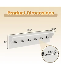 Sugift Wall Mounted Wooden Coat Rack with Shelf and Six Hooks