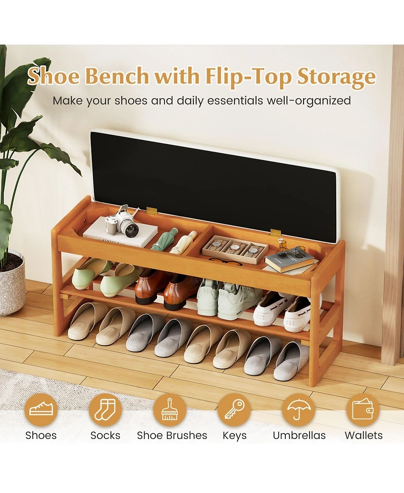 Sugift Shoe Rack Bench with Flip Open Storage and Two Tier Design