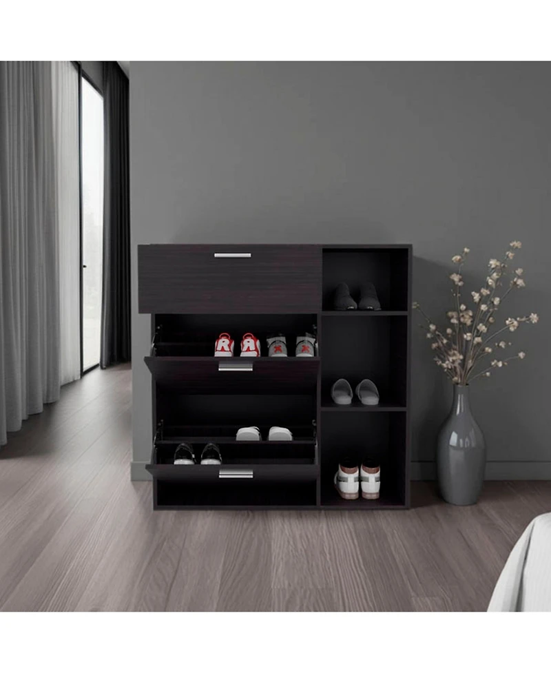 Depot E-Shop Linn Shoe Rack, 2 Doors, 1 Drawer, 3 Shelves