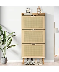 Homfan Shoe Cabinet for Entryway, Rattan Storage Organizer with Flip-Drawer and Anti-Tip Design, Shoe Storage Cabinet