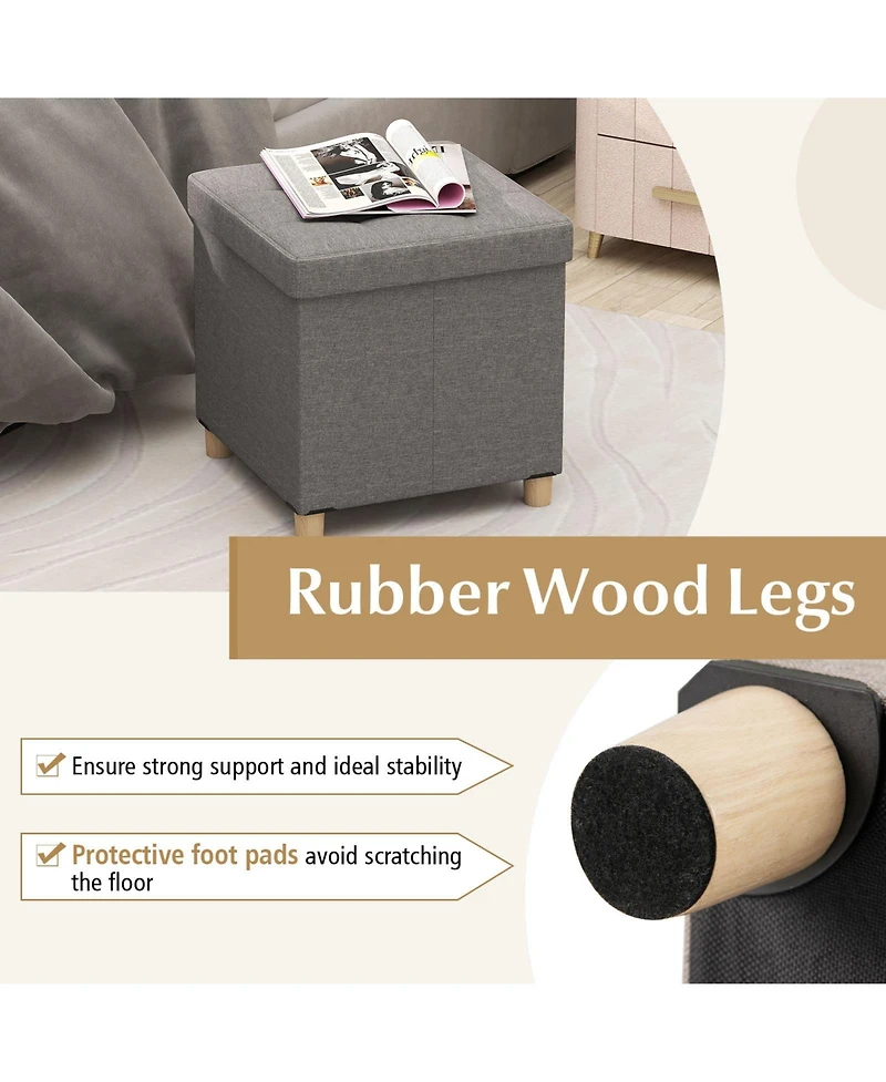 Sugift Round Storage Ottoman with Wood Legs and Lift Top Design