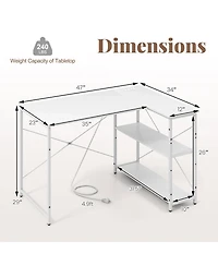 Sugift 47 in Reversible L Shaped Corner Desk with Adjustable Shelves