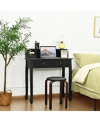 Sugift Writing Desk Vanity Computer Desk with Two Tier and Drawers