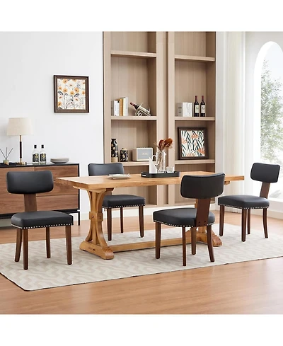 gaomon Set of 4 Modern Leather Upholstered Dining Chairs with Curved Backrest and Hardwood Frame